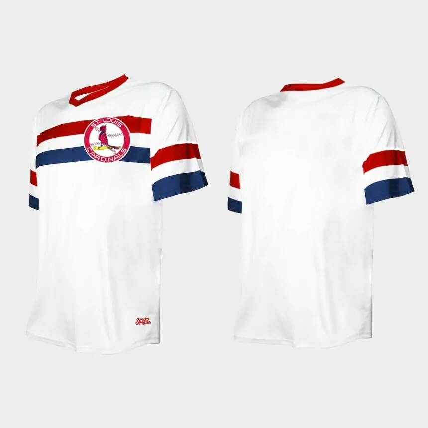 Men’s St. Louis Cardinals Cooperstown Collection V-Neck Jersey – White