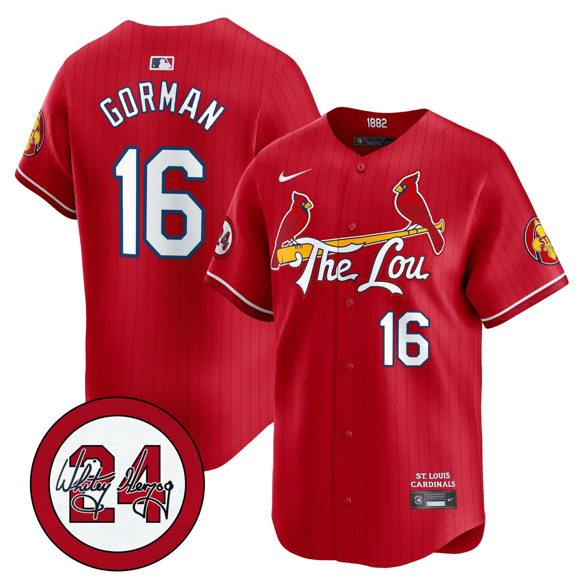 Men’s St. Louis Cardinals Whitey Herzog Patch Vapor Premier Limited Jersey – All Stitched Nolan Gorman  16