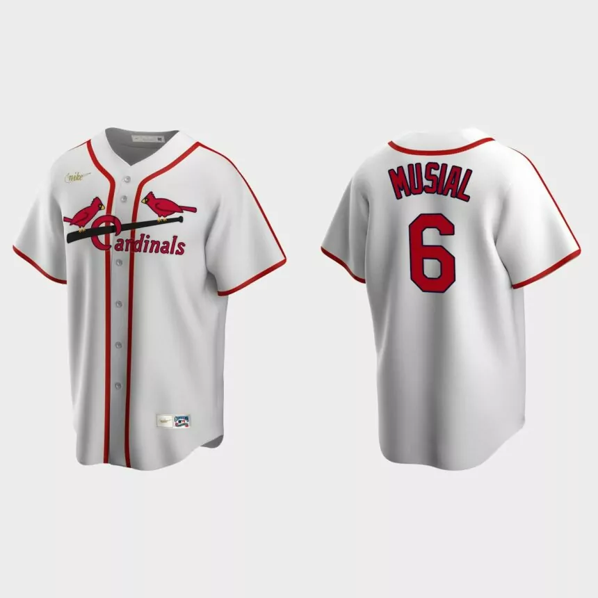Men’s Stan Musial #6 St. Louis Cardinals Cooperstown Collection Home Jersey – White