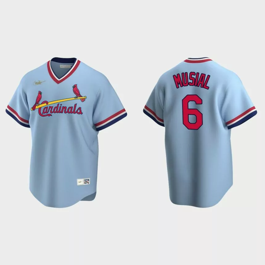 Men’s Stan Musial #6 St. Louis Cardinals Cooperstown Collection Road Jersey – Light Blue