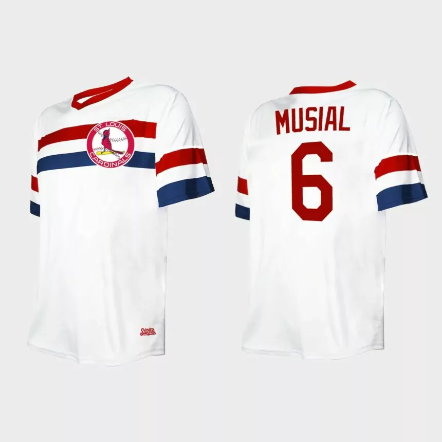 Men’s Stan Musial St. Louis Cardinals Cooperstown Collection V-Neck Jersey – White