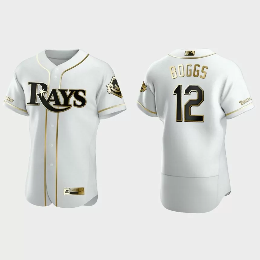 Men’s Tampa Bay Rays Wade Boggs Authentic Golden Edition Jersey – White