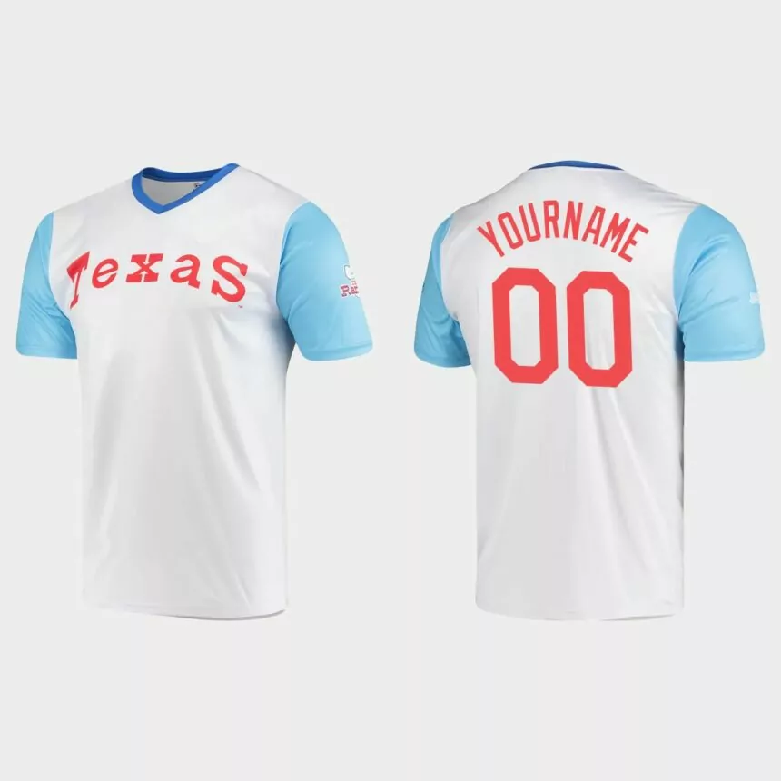 Men’s Texas Rangers Custom White Cooperstown Collection Stitches Wordmark Jersey