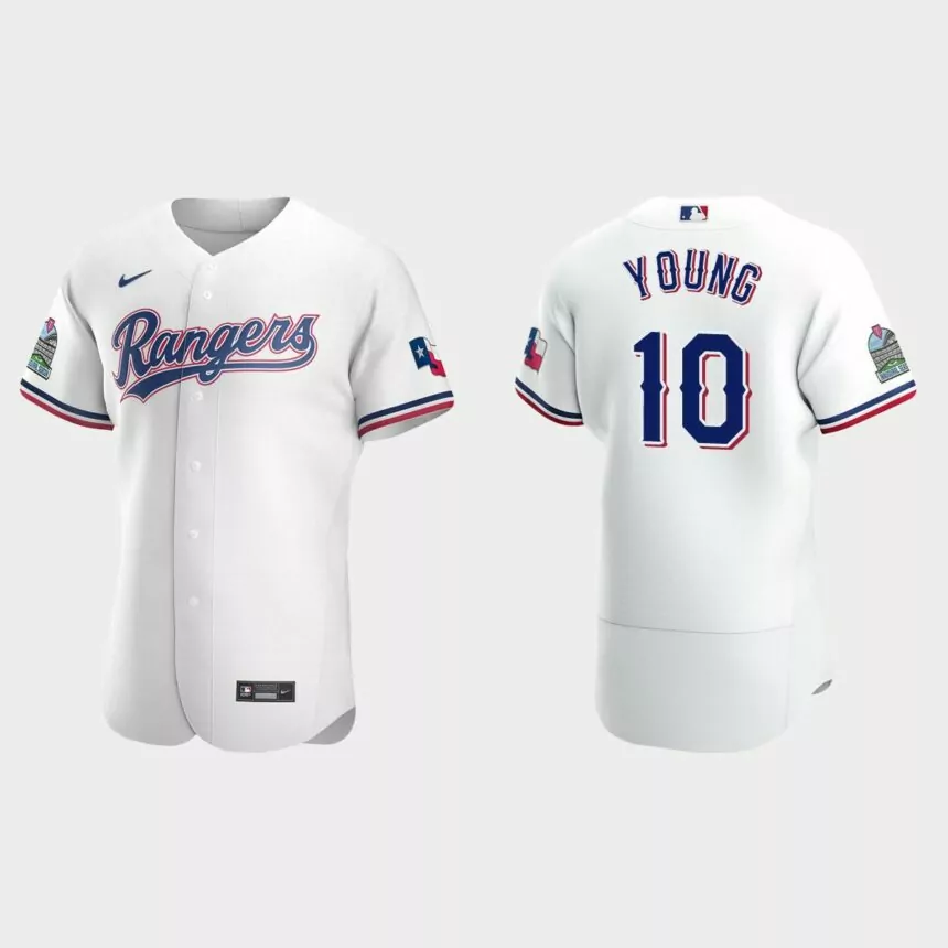 Men’s Texas Rangers Michael Young White Authentic Retired Player Jersey