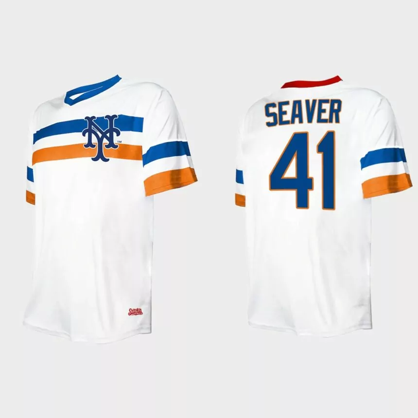 Men’s Tom Seaver New York Mets Cooperstown Collection V-Neck Jersey – White