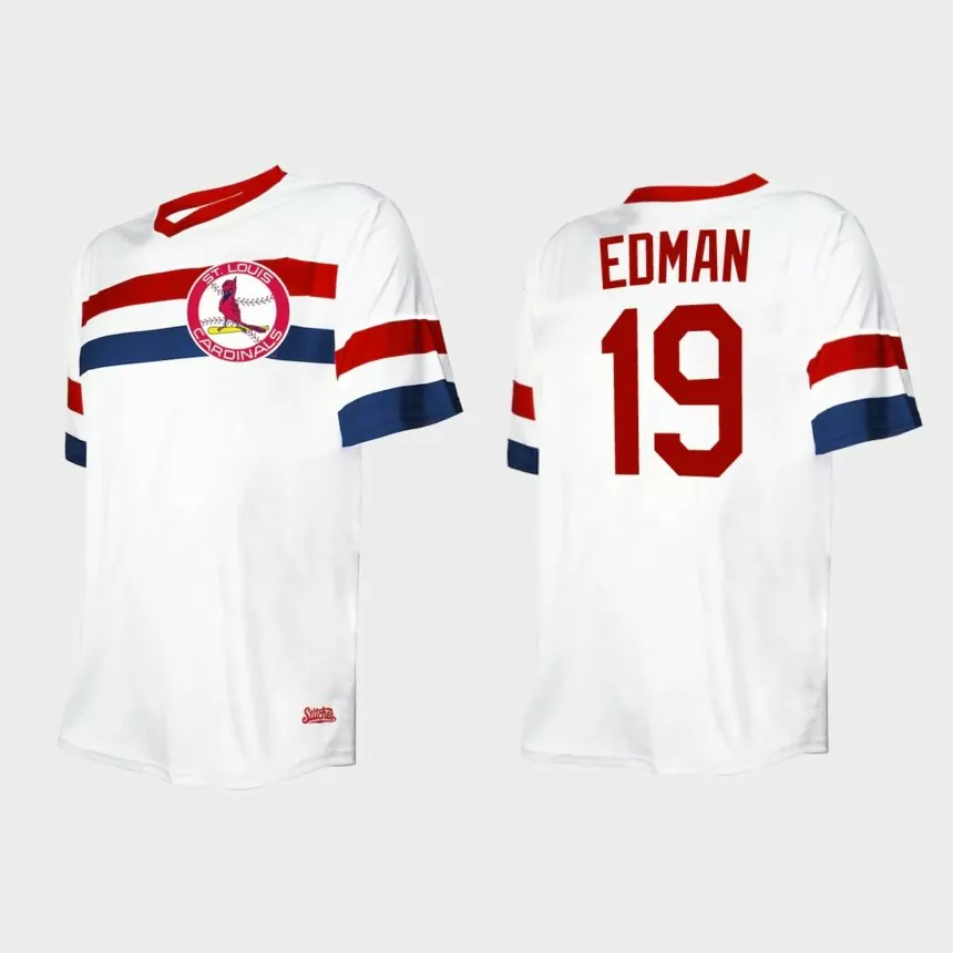 Men’s Tommy Edman St. Louis Cardinals Cooperstown Collection V-Neck Jersey – White