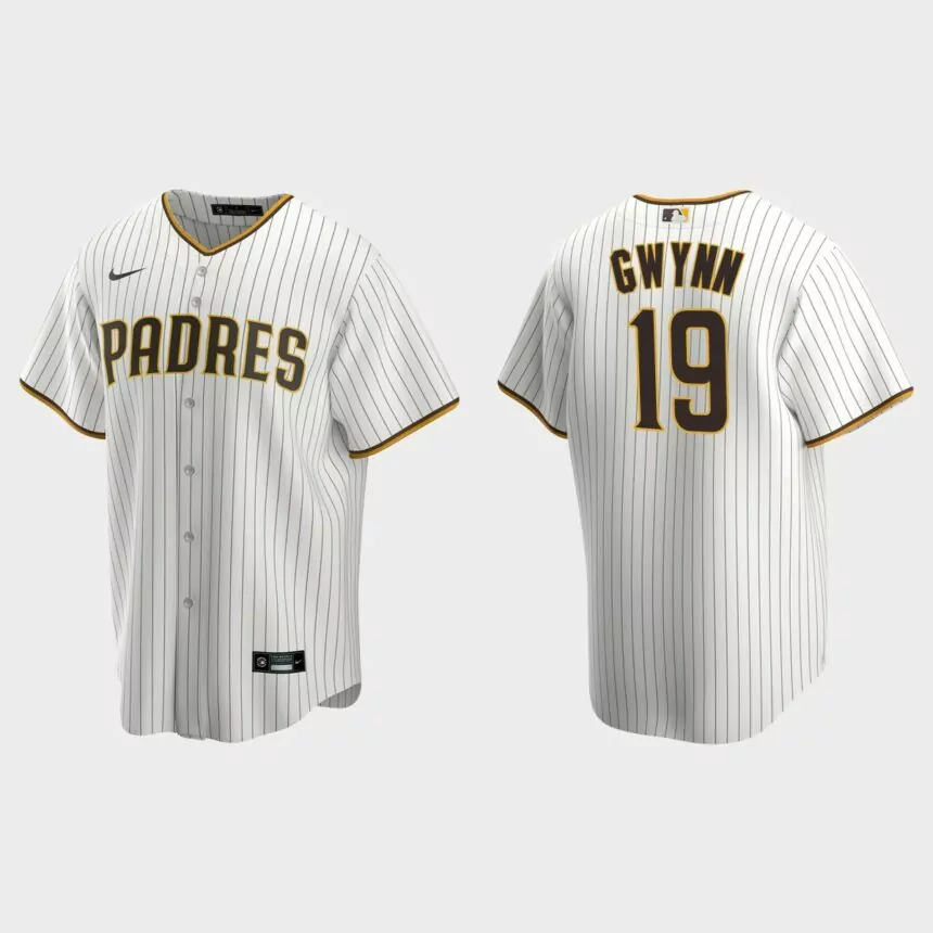 Men’s Tony Gwynn #19 San Diego Padres Home Replica Jersey – White Brown