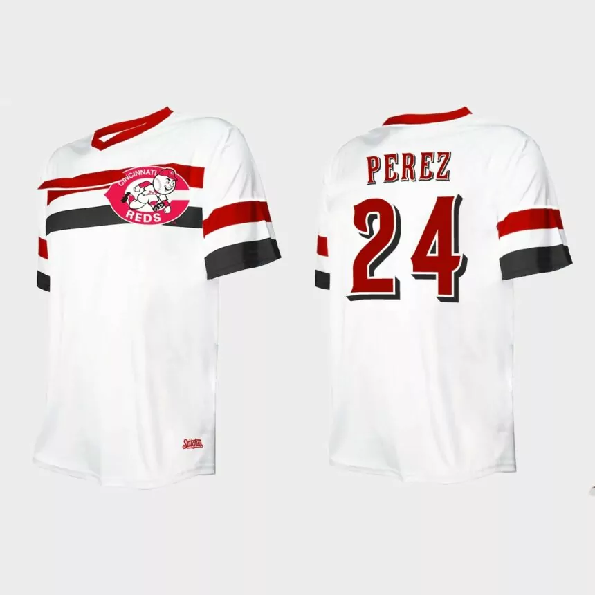 Men’s Tony Perez Cincinnati Reds Cooperstown Collection V-Neck Jersey – White