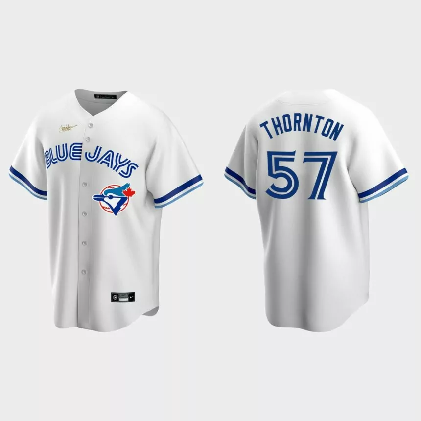 Men’s Trent Thornton #57 Toronto Blue Jays Cooperstown Collection Home Jersey – White