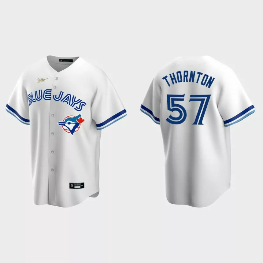 Men’s Trent Thornton Toronto Blue Jays Cooperstown Collection Home Jersey – White