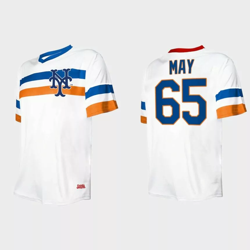 Men’s Trevor May New York Mets Cooperstown Collection V-Neck Jersey – White