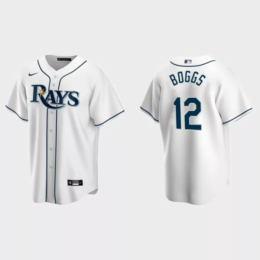 Men’s Wade Boggs #12 Tampa Bay Rays Replica Home Jersey – White
