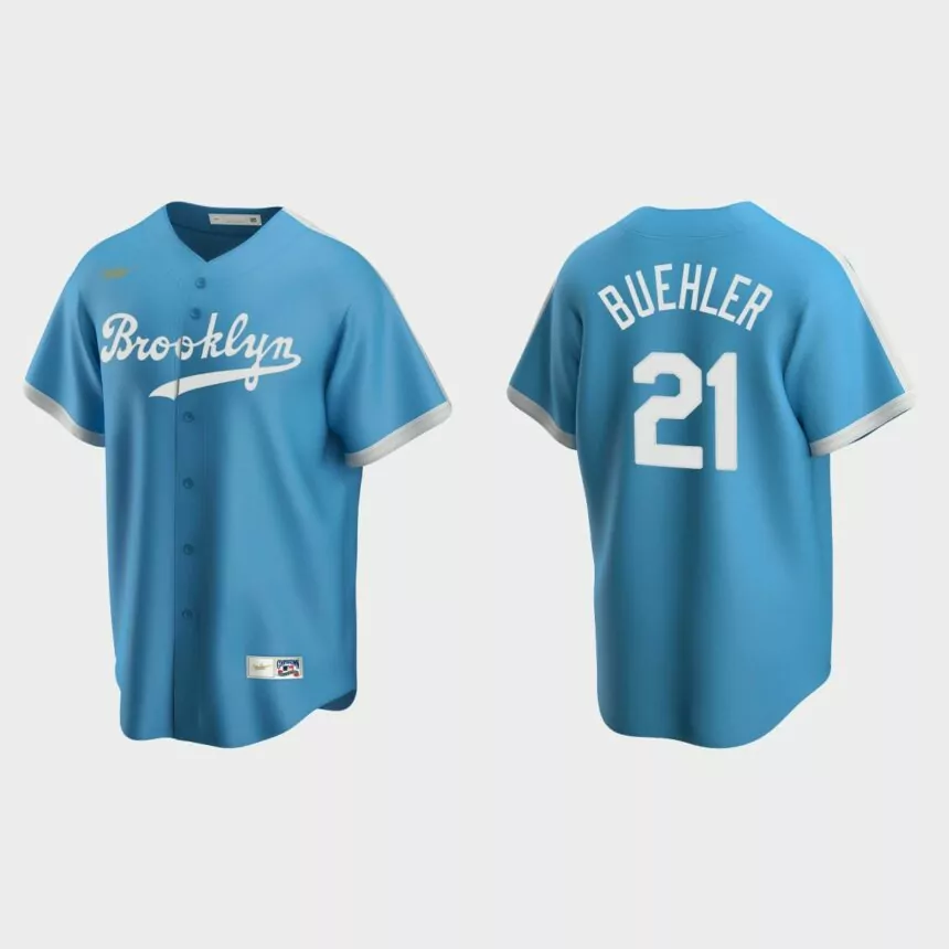 Men’s Walker Buehler Los Angeles Dodgers Cooperstown Collection Alternate Jersey – Light Blue
