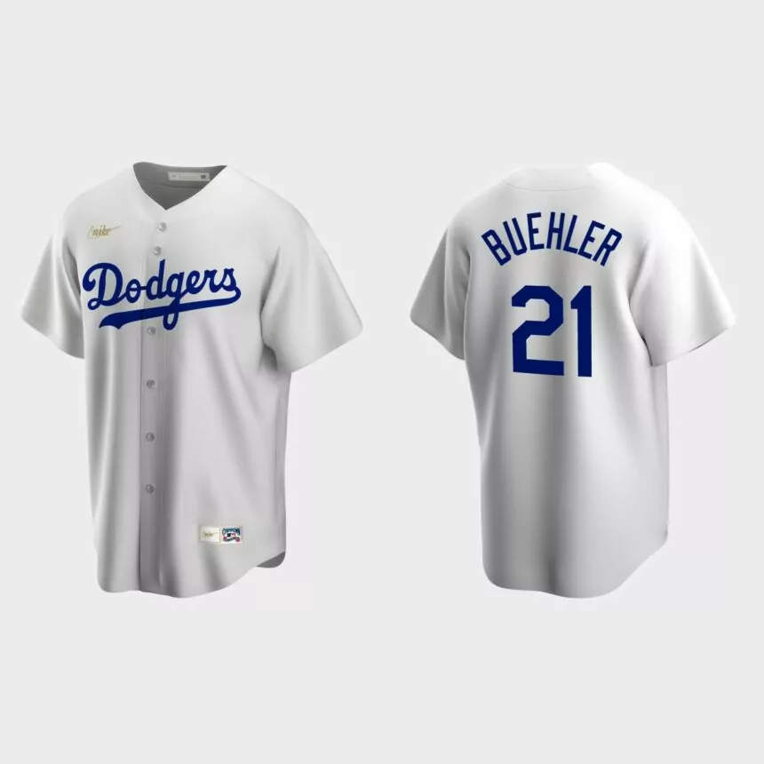 Men’s Walker Buehler Los Angeles Dodgers Cooperstown Collection Home Jersey – White