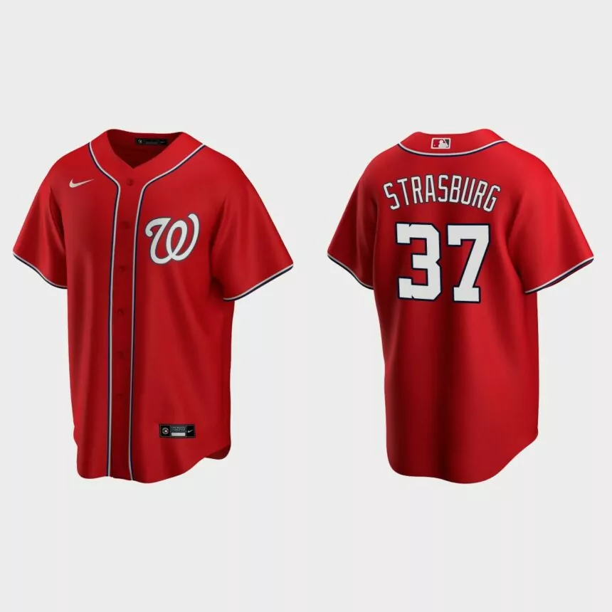 Men’s Washington Nationals Stephen Strasburg #37 Replica Alternate Jersey – Red