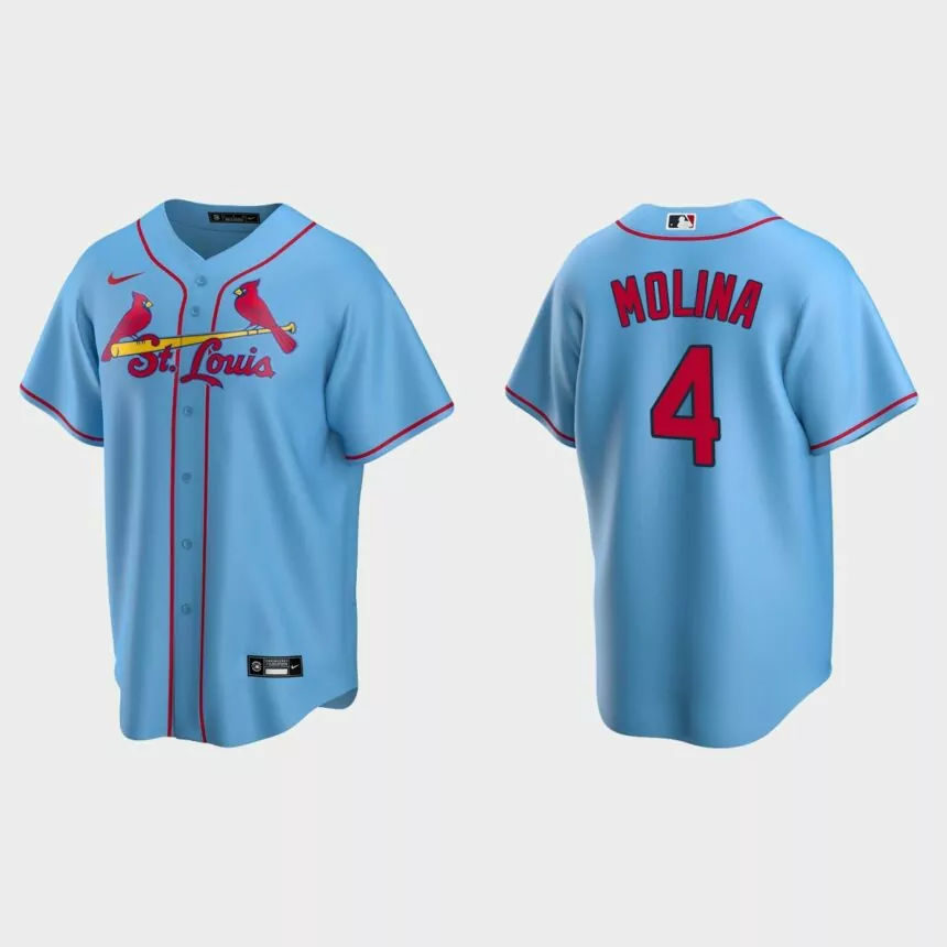 Men’s Yadier Molina #4 St. Louis Cardinals Alternate Replica Jersey – Light Blue