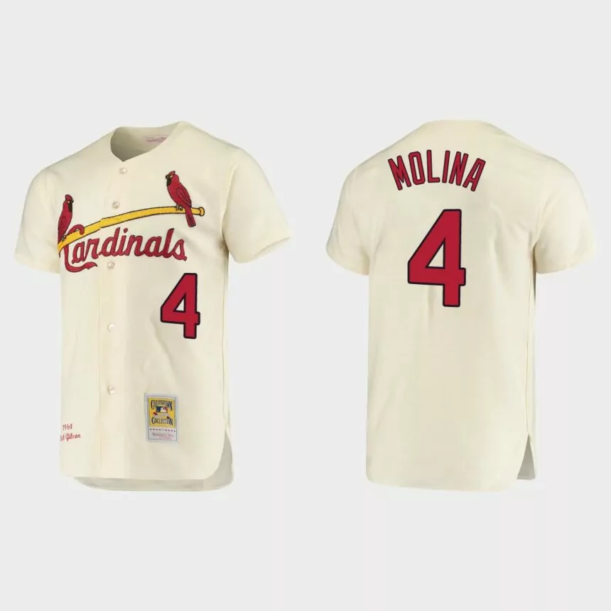 Men’s Yadier Molina St. Louis Cardinals Cooperstown Collection Authentic Jersey – Cream