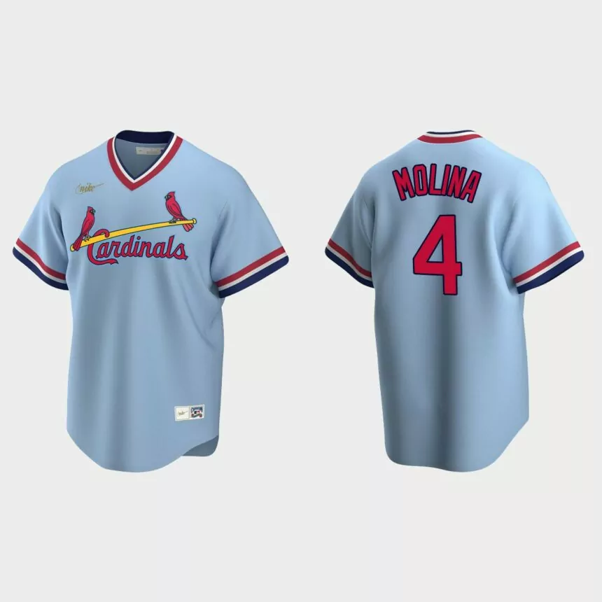 Men’s Yadier Molina St. Louis Cardinals Cooperstown Collection Road Jersey – Light Blue
