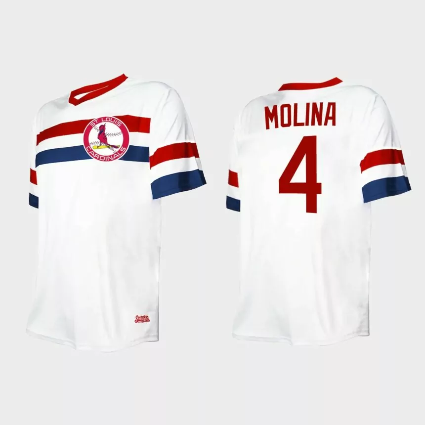 Men’s Yadier Molina St. Louis Cardinals Cooperstown Collection V-Neck Jersey – White