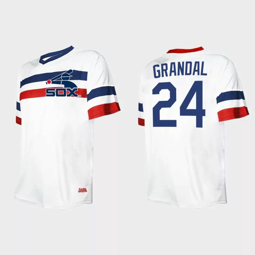 Men’s Yasmani Grandal Chicago White Sox Cooperstown Collection V-Neck Jersey – White