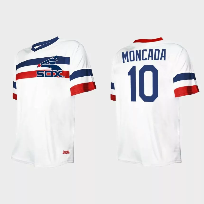 Men’s Yoan Moncada Chicago White Sox Cooperstown Collection V-Neck Jersey – White
