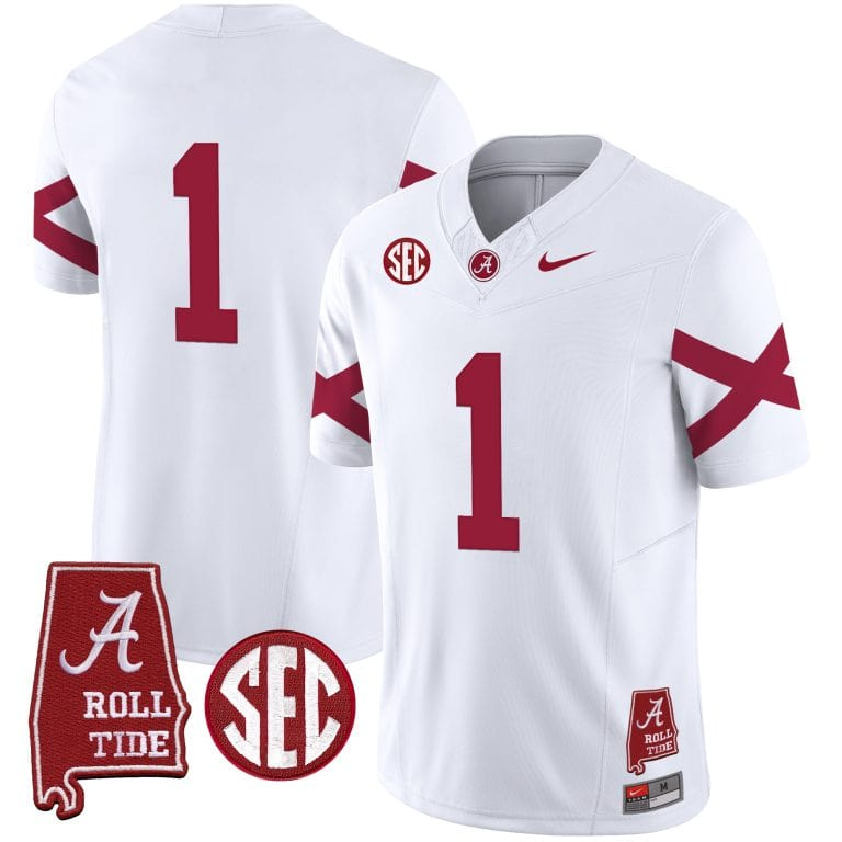 Men’s Youth Alabama Crimson Tide Vapor Limited Jersey V6 – Alabama Map – All Stitched white#1 no name