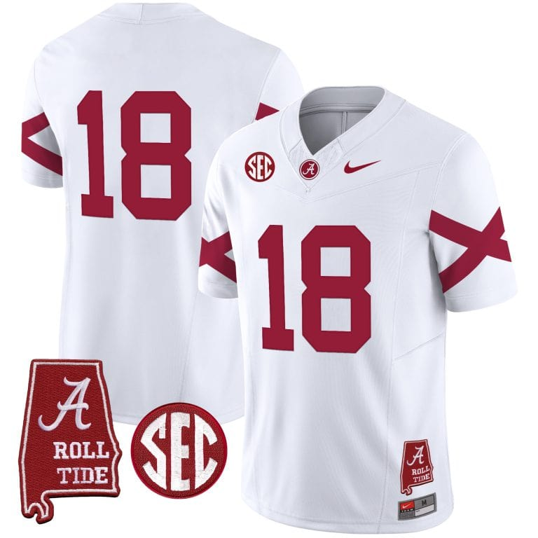 Men’s Youth Alabama Crimson Tide Vapor Limited Jersey V6 – Alabama Map – All Stitched white#18  no name