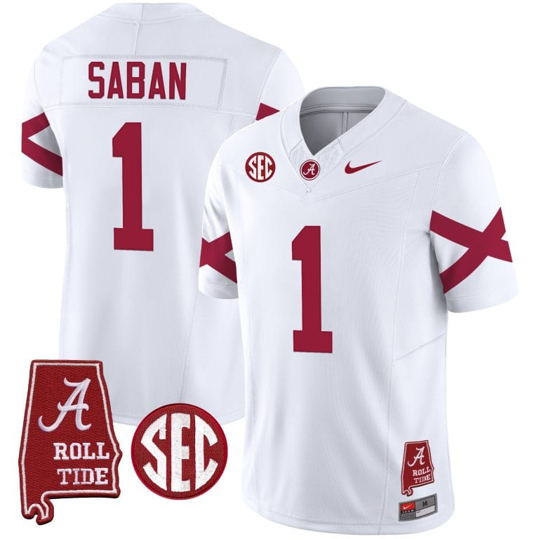Men’s Youth Alabama Crimson Tide Vapor Limited Jersey V6 – Alabama Map – All Stitched white#1Nick Saban
