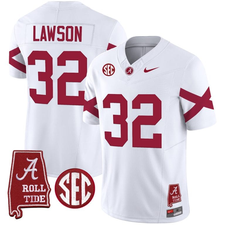 Men’s Youth Alabama Crimson Tide Vapor Limited Jersey V6 – Alabama Map – All Stitched white#32 Deontae Lawson