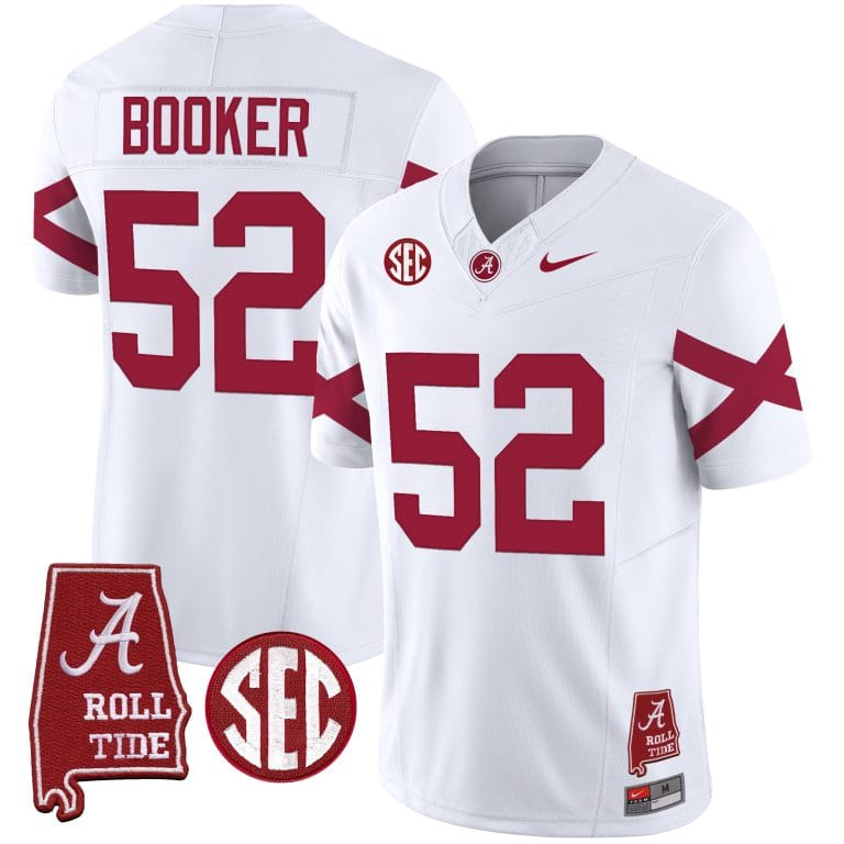 Men’s Youth Alabama Crimson Tide Vapor Limited Jersey V6 – Alabama Map – All Stitched white#52 Tyler Booker