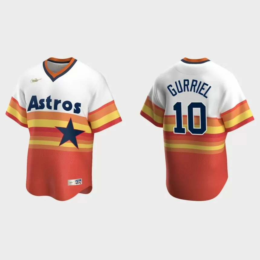 Men’s Yuli Gurriel #10 Houston Astros Home Cooperstown Collection Jersey – White Orange
