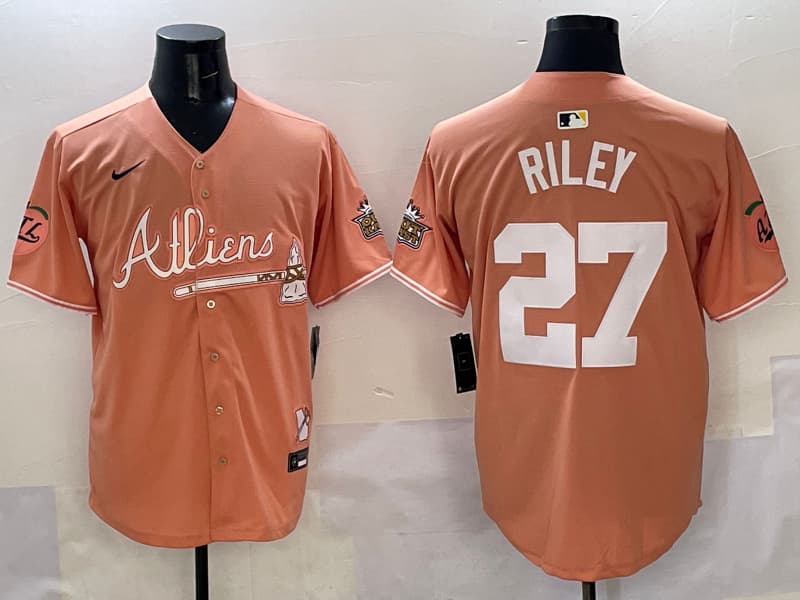 Mens   Atlanta Braves  27 Austin Riley  baseball Jersey