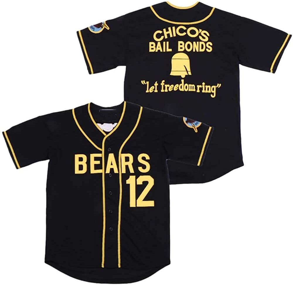 Mens #12 Tanner Boyle The Bad News Bears Film Chico's Bail Bonds Let freedom ring Stitched Black Baseball Jersey