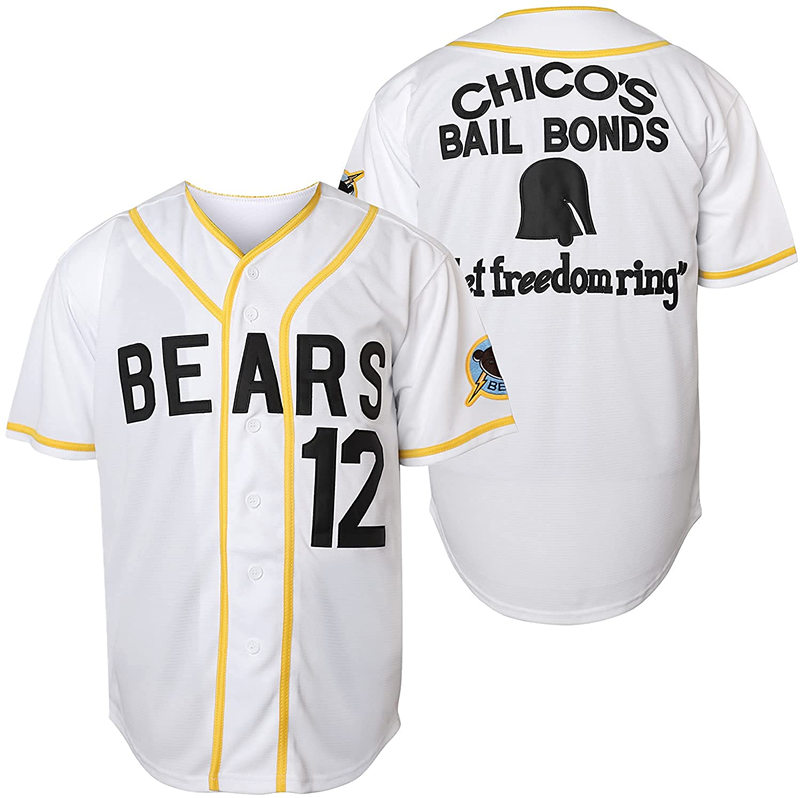 Mens #12 Tanner Boyle The Bad News Bears Film Chico's Bail Bonds Let freedom ring Stitched White Baseball Jersey