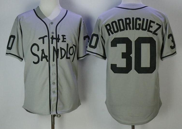 Mens #30 The Jet Rodriguez The Sandlot Grey Stitched Film Baseball Jersey