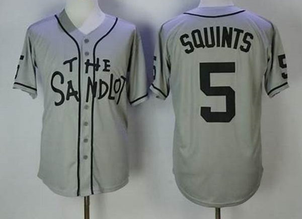 Mens #5 Michael 'Squints' Palledorous The Sandlot Grey Stitched Film Baseball Jersey
