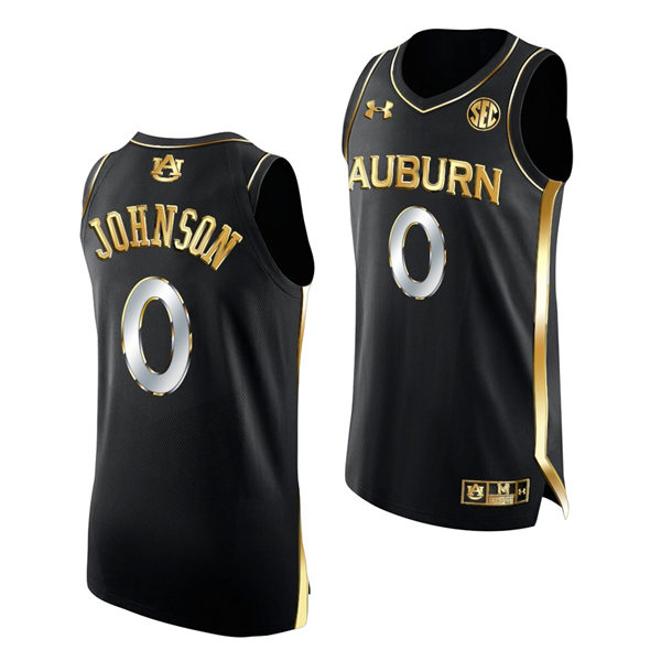 Mens's Auburn Tigers #0 K.D. Johnson Under Armour 2022 Black Golden Edition College Basketball Jersey