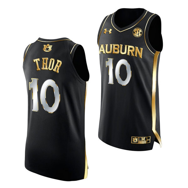 Mens's Auburn Tigers #10 JT Thor Under Armour 2022 Black Golden Edition College Basketball Jersey