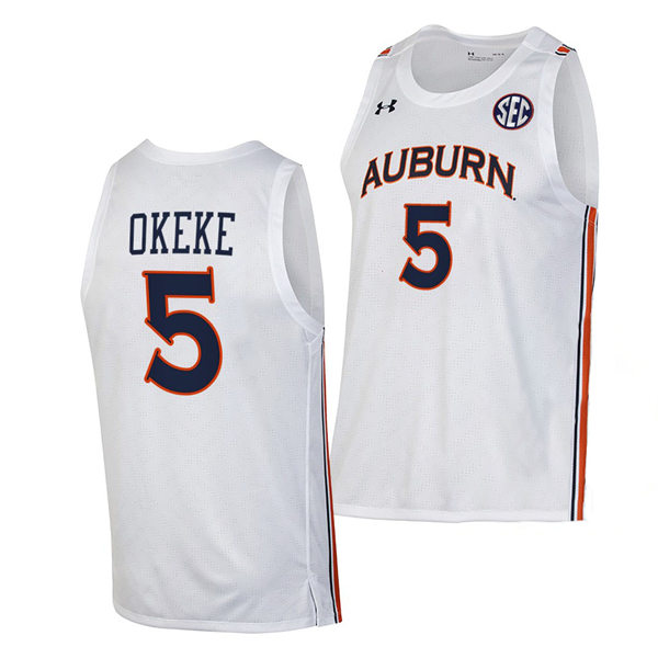 Mens's Auburn Tigers #5 Chuma Okeke 2021-22 White College Basketball Game Jersey