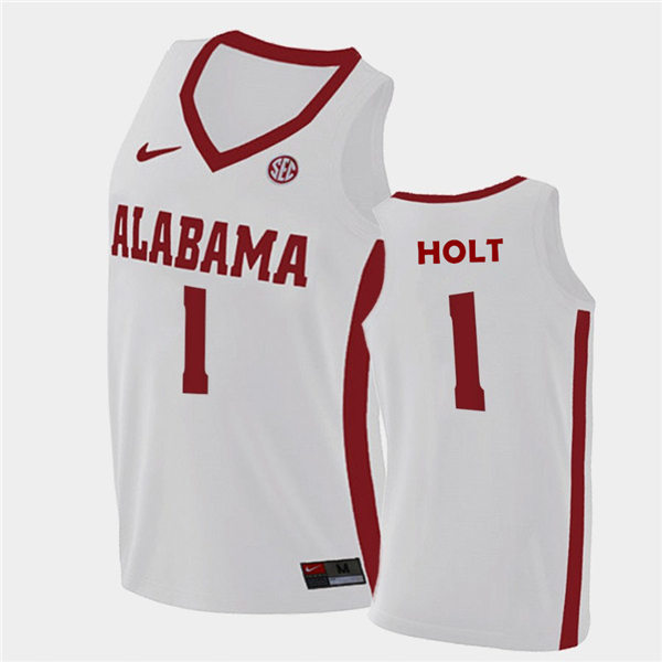 Mens Alabama Crimson Tide #1 Jusaun Holt Nike White College Basketball Game Jersey