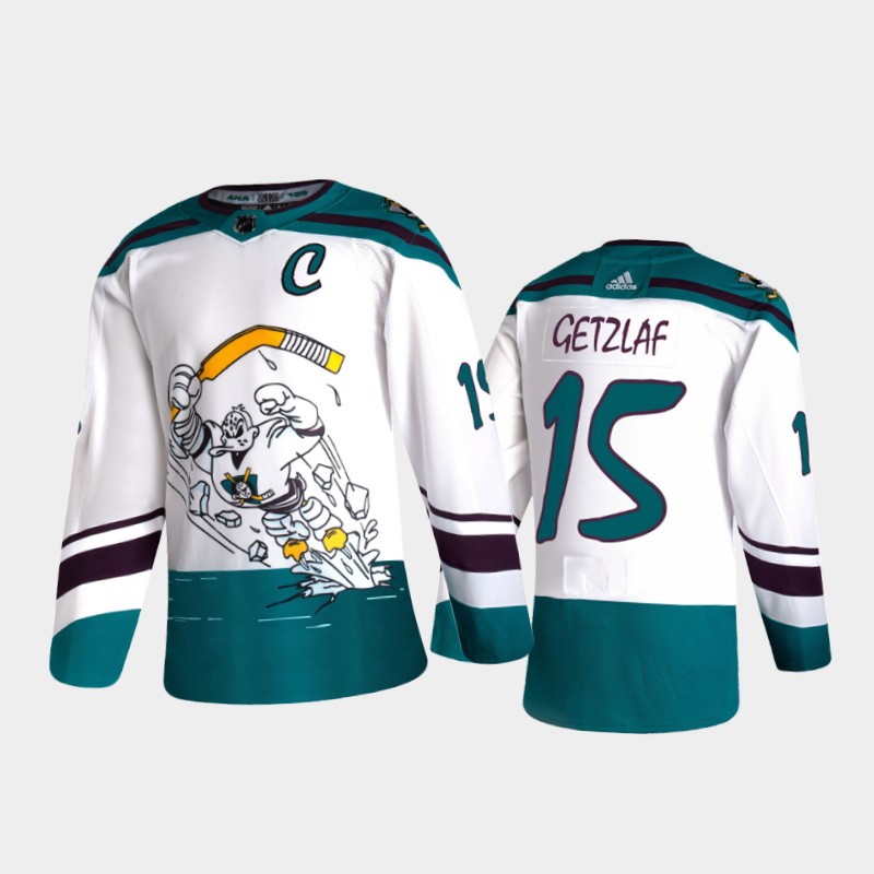 Mens Anaheim Ducks #15 Ryan Getzlaf 2021 White Adidas NHL REVERSE RETRO Stitched Jersey