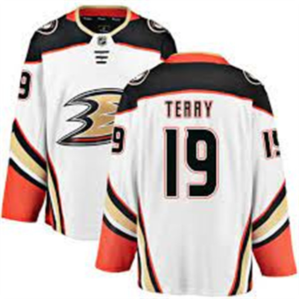 Mens Anaheim Ducks #19 Troy Terry Adidas Away White Stitched Jersey