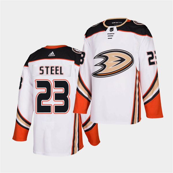 Mens Anaheim Ducks #23 Sam Steel Adidas Away White Stitched Jersey