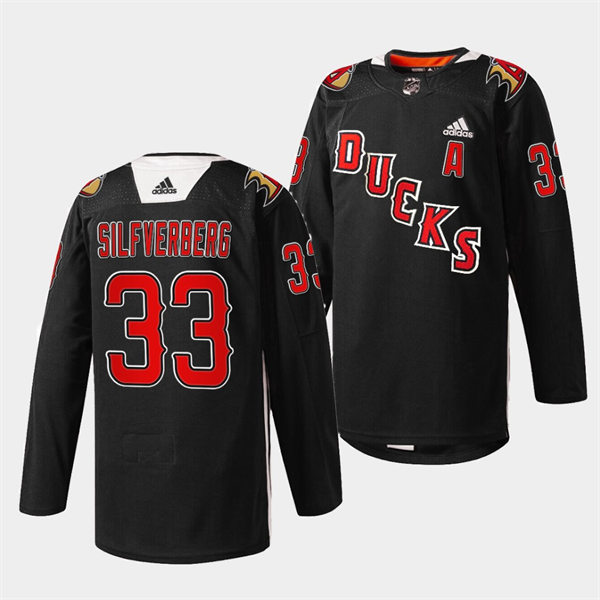 Mens Anaheim Ducks #33 Jakob Silfverberg Black Practice 2022 Angels Night Stitched Jersey