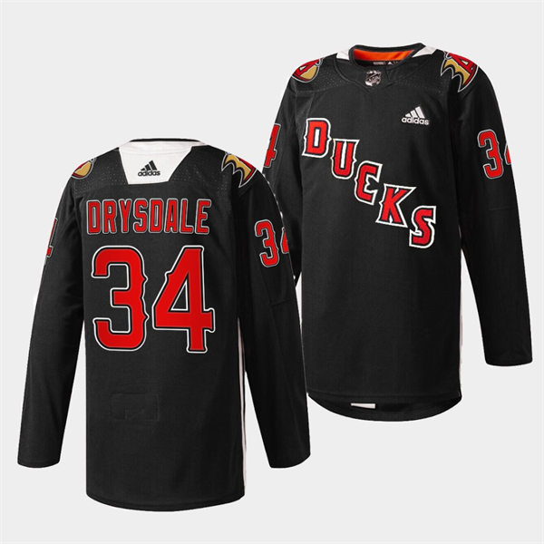 Mens Anaheim Ducks #34 Jamie Drysdale Black Practice 2022 Angels Night Stitched Jersey