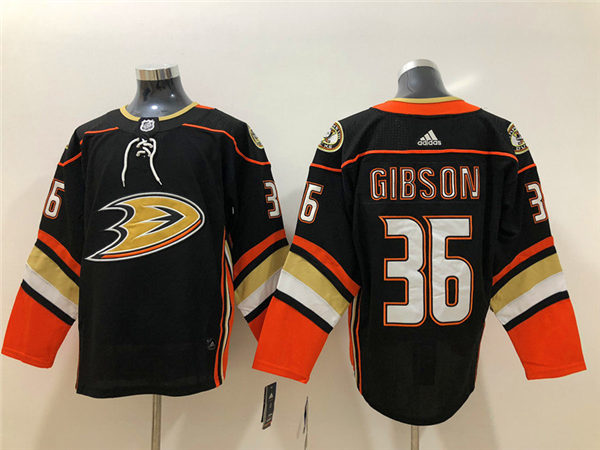 Mens Anaheim Ducks #36 John Gibson Adidas Black Home Stitched Jersey