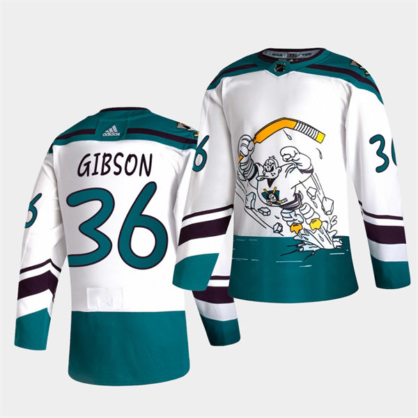 Mens Anaheim Ducks #36 John Gibson White Adidas 2021 Reverse Retro Stitched Jersey