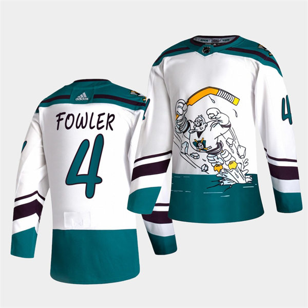 Mens Anaheim Ducks #4 Cam Fowler White Adidas 2021 Reverse Retro Stitched Jersey