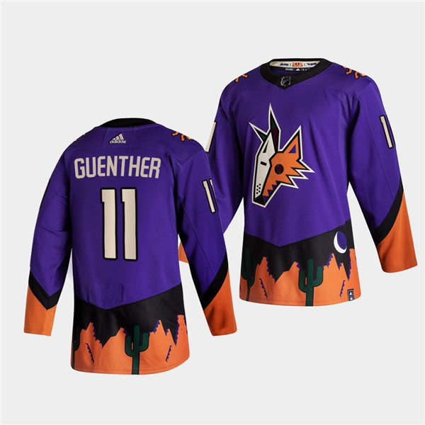 Mens Arizona Coyotes #11 Dylan Guenther Adidas Purple 2021 Reverse Retro Stitched Jersey