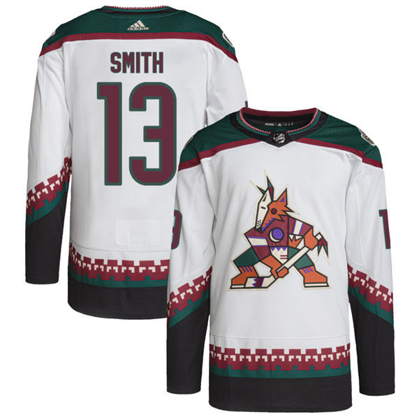 Mens Arizona Coyotes #13 Nathan Smith Adidas White Away Classics Stitched Jersey
